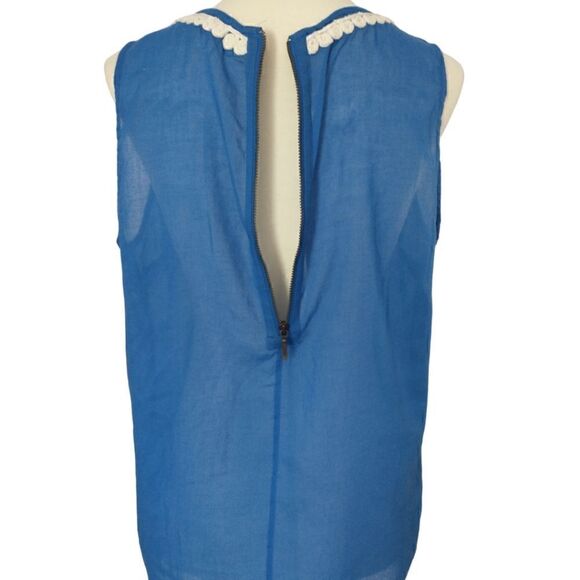 Banana Republic Top Sz 8 Gauzy Sheer Cotton Embroidery Sleeveless Zipper Blue. - Picture 4 of 16